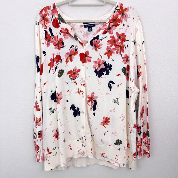 Lands' End Womens 100% Supima Cotton Sweater Size 3X Floral Knit Office Feminine - Picture 1 of 6